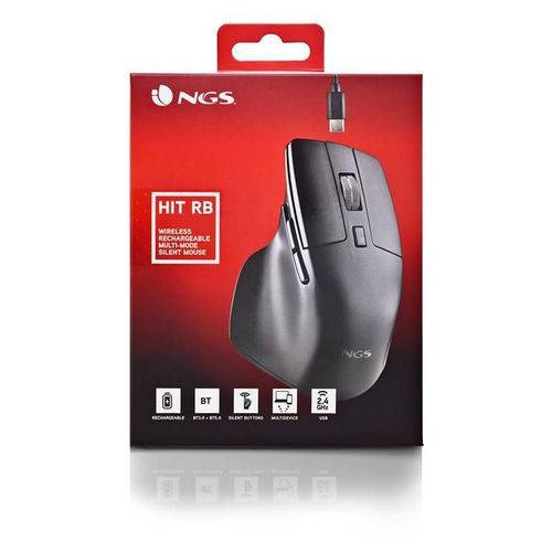 NGS HIT-RB - Souris - pour droitiers - optique - 6 boutons - sans fil - 2.4 GHz, Bluetooth 3.0, Bluetooth 5.0 - récepteur sans fil USB - Pour la vente au détail - boîte de suspension