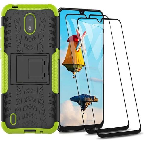 Étui De Protection Antichoc Pour Nokia 1.3 Avec 2 Verres Trempés 9h, Coque 360° Anti-Rayures + Support Pliable - Design Ergonomique En Tpu - Vert