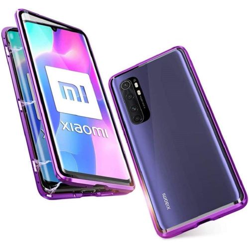 Étui De Protection Magnétique 360° Pour Xiaomi Mi Note 10 Lite - Cadre Métal + Verre Trempé Avant/Arrière Slim Transparent Avec Adsorption Automatique - Violet