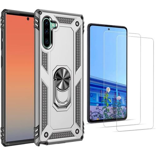 Étui De Protection Pour Samsung Galaxy Note10 (2019) Avec Support Magnétique 360°, Tpu Souple + Pc Dur, 2 Verres Trempés, Antichoc Qualité Militaire - Argent