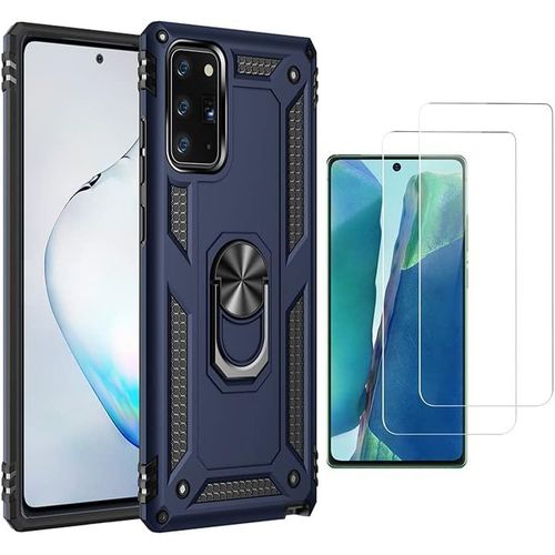 Étui De Protection Pour Samsung Galaxy Note20 (2020) 6.7"" Avec Support Rotatif 360°, Coque Tpu + Pc Dur Antichoc Militaire, Verre Trempé Intégré Et Magnétique, Bleu
