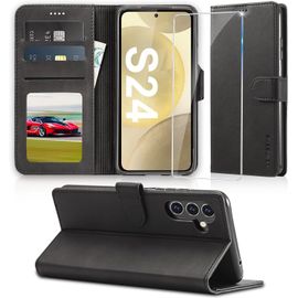 Étui De Protection À Rabat En Cuir Synthétique Pour Samsung Galaxy S24 5g - Coque Multifonction Avec Support Pliable, 3 Emplacements Cartes Et Fermeture Magnétique - Noir