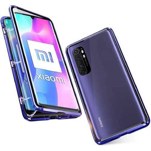 Étui De Protection Transparent En Verre Trempé 9h Avec Cadre Métallique Magnétique Pour Xiaomi Mi Note 10 Lite - Protection 360°, Design Mince Et Léger - Bleu