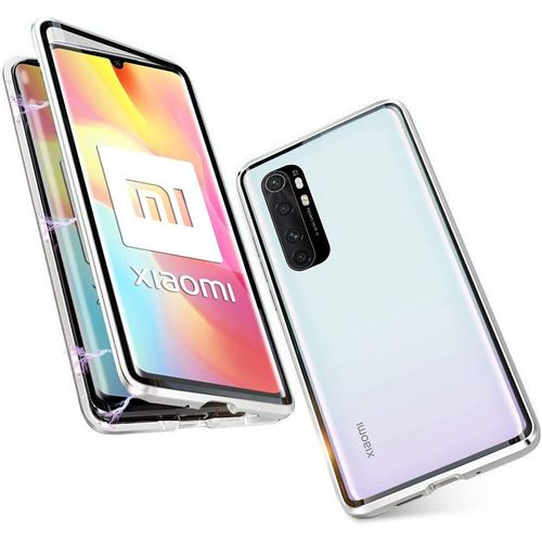 Étui De Protection Xiaomi Mi Note 10 Lite 360° Avec Cadre Aluminium Aérospatial Et Verre Trempé 9h Magnétique Transparent - Argent