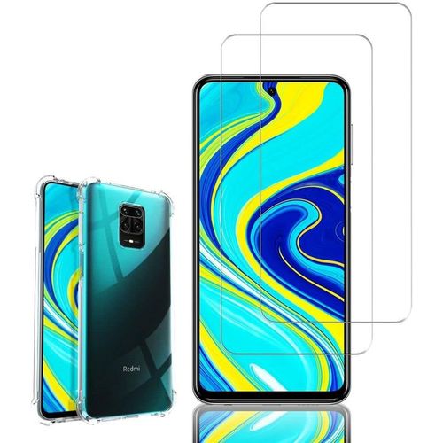 Étui En Silicone Tpu Antichoc Avec Verres Trempés Pour Xiaomi Redmi Note 9s/9 Pro/9 Pro Max 6.67"" - Protection Renforcée, Coin Antichoc, Transparent Incolore (2 Films + Coque)