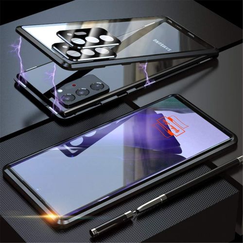 Étui Magnétique Samsung Galaxy Note 20 Ultra 6.9"" Avec Verre Trempé 9h Avant/Arrière, Cadre Métal Anti-Rayures Et Protection Caméra - Noir