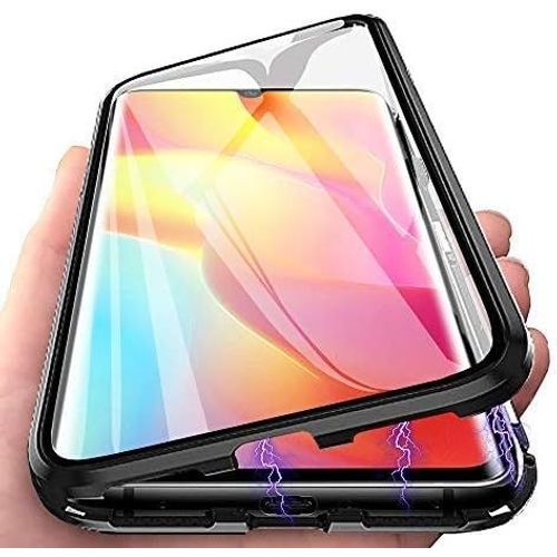 Étui Magnétique Transparent Pour Xiaomi Mi Note 10/Pro - 360° Protection Anti-Choc Ultra Mince Avec Dual Verre Trempé Et Cadre Métal - Noir