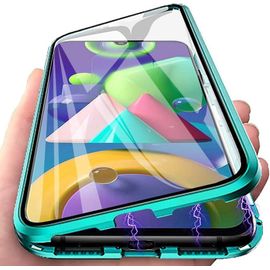 Étui Magnétique Transparent Pour Xiaomi Poco M3 - 360° Protection, Double Verre Trempé, Cadre Métal Antichoc, Ultra Mince Avec Flip Design - Vert