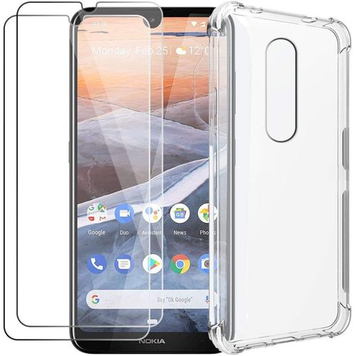 Étui De Protection Transparent Pour Nokia 3.2 2019 (6.26"") Avec 2 Verres Trempés - Coque Tpu Silicone Renforcée 4 Coins, Anti-Choc Et Anti-Rayures