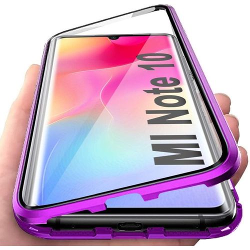Étui Magnétique Verre Trempé Pour Xiaomi Mi Note 10/10 Pro - Protection 360° Ultra Mince Avec Cadre Aluminium Renforcé Et Fermeture Automatique Aimantée (Noir)