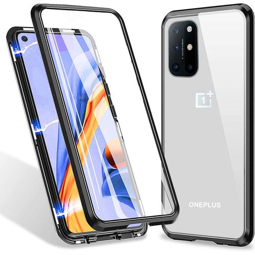 Étui Magnétique Compatible Oneplus 8t 5g 6.55"", Protection 360° Verre Trempé 9h Avant/Arrière, Cadre Métallique Léger Avec Écran Intégré - Noir