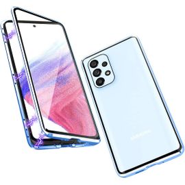 Étui Magnétique Samsung Galaxy A53 5g - Coque Transparente En Verre Trempé Avec Cadre Aluminium Antichoc, Protection 360° Et Découpes Précises - Bleu