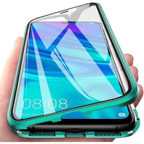 Étui Magnétique Huawei P Smart Z, Coque Avant/Arrière Verre Trempé 9h Avec Cadre Métal, Protection 360° Antichoc, Compatible Chargeur Sans Fil, Ultra Mince, Vert