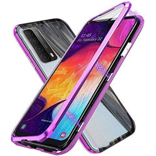 Étui Magnétique Pour Huawei P Smart 2021 Avec Verre Trempé 9h Avant/Arrière - Cadre Métal Antichoc 360°, Ultra Mince Compatible Chargeur Sans Fil - Violet
