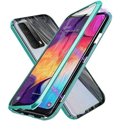 Étui Magnétique Pour Huawei P Smart 2021 Avec Verre Trempé 9h, Cadre Métallique Antichoc 360°, Ultra Mince Compatible Chargeur Sans Fil - Vert