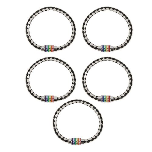 Lot De 5 Bracelets De Fierte Lesbienne, Gay, Bisexuel, Lgbt, En Cuir, Acier Inoxydable, Boucle Magnetique, Tresse, Tisse, Pour Femmes Et Hommes, Noir Et Blanc