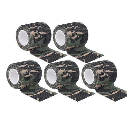 (Lot De 5) Ruban Adhesif Non Tisse Extensible Pour Exterieur, Ruban De Camouflage De Chasse (Camouflage Des Bois)