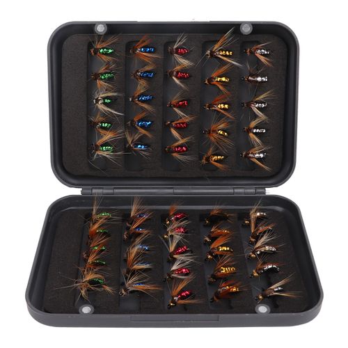 Kit De Leurres De Peche A La Mouche Professionnels Avec Hamecon En Acier A Haute Teneur En Carbone, 50 Pieces, Avec Boite De Rangement