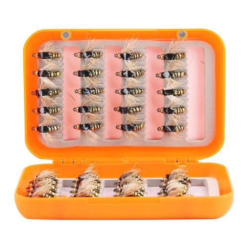 Lot De 40 Mouches De Peche A La Mouche Realistes, Leurres Pour Truite, Hamecons, Boite Doree