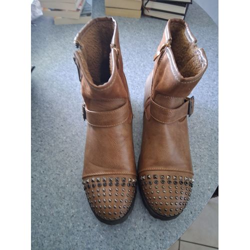 Bottine Dessus Clouté Et Perlé Marron "P- 40" Femme