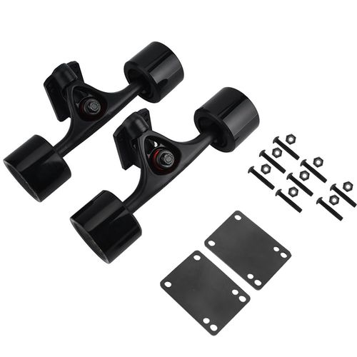 Lot De 2 Trucks De Skateboard Avec Coussinets De Rehaussement Pour Roues De Skate (Arbre Noir, Roue Noire)