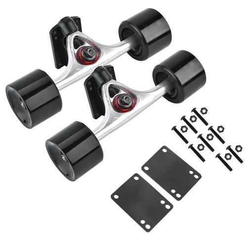 Lot De 2 Trucks De Skateboard Avec Coussinets De Rehaussement Pour Roues De Skate (Arbre Argente, Roue Noire)