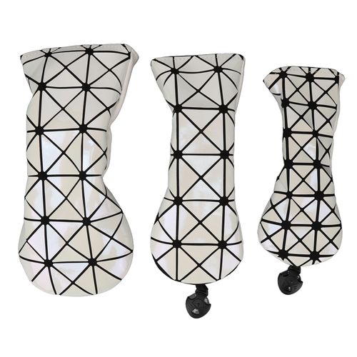 Lot De 3 Couvre-Tetes De Golf En Bois, En Pu, Pour Driver De Golf, Blanc