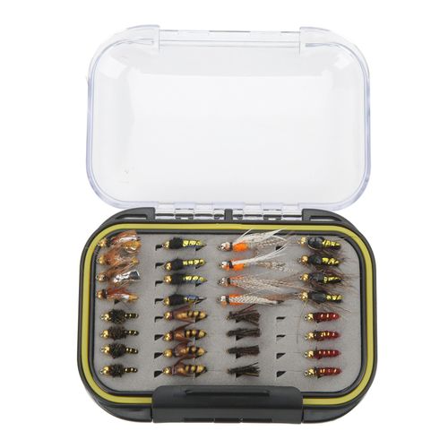 Lot De 64 Mouches De Peche A La Mouche Colorees En Acier Inoxydable, Avec Hamecons Et Boite De Rangement Etanche