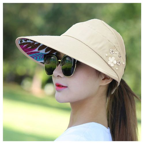 Chapeau Pare-Soleil A Large Bord Pour Femme, Protection Uv, En Coton, Pliable, Leger, Pour La Plage, Beige