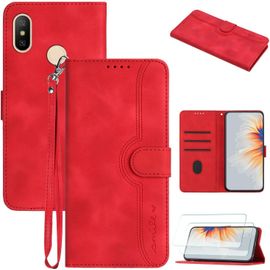 Étui Portefeuille Cuir Pu Pour Xiaomi Redmi S2 Avec 3 Emplacements Cartes, Support Réglable, Antichoc, Fermeture Magnétique Et 2 Protections Écran - Rouge