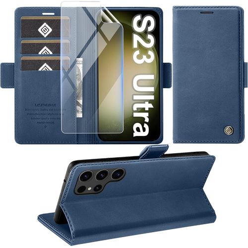 Étui Portefeuille En Cuir Pu Pour Samsung Galaxy S23 Ultra 5g - Coque Protectrice Anti-Choc Avec 3 Emplacements Cartes, Porte-Monnaie, Anti-Rayures Et Support Intégré [Noir]