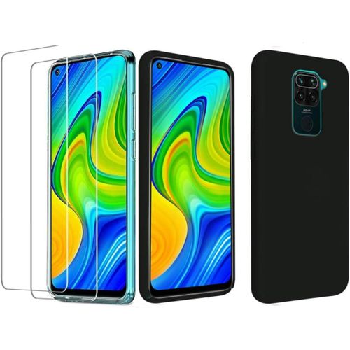 Étui Silicone Antichoc + 2 Films Trempés Hd Pour Xiaomi Redmi Note 9s/9 Pro - Protection Complète Anti-Rayures Noir