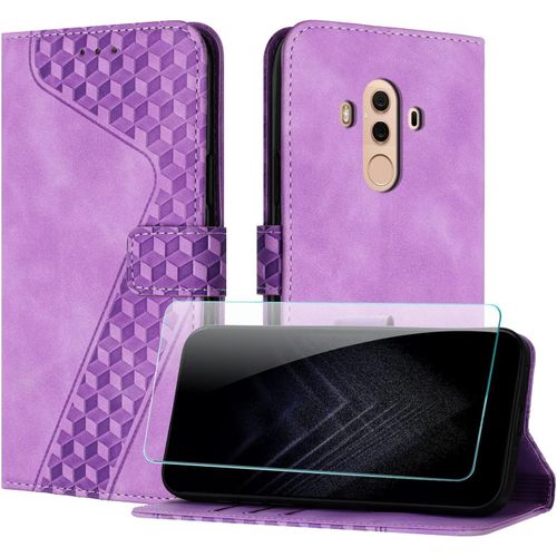 Étui Portefeuille En Cuir Magnétique Pour Huawei Mate 10 Pro Avec Support Intégré, Fentes Cartes Et Film De Protection - Violet