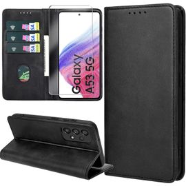 Étui Portefeuille Flip En Cuir Pu Compatible Samsung Galaxy A53 5g Avec Support Intégré, 3 Emplacements Cartes, Fermeture Magnétique Et Protection Antichoc - Noir