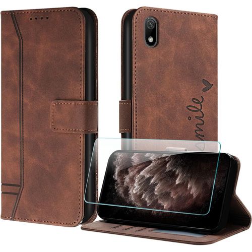 Étui Portefeuille Magnétique Pour Huawei Y5 2019/Honor 8s/Play 3e Avec Protection Écran Intégrée, 3 Emplacements Cartes Et Support Réglable - Marron