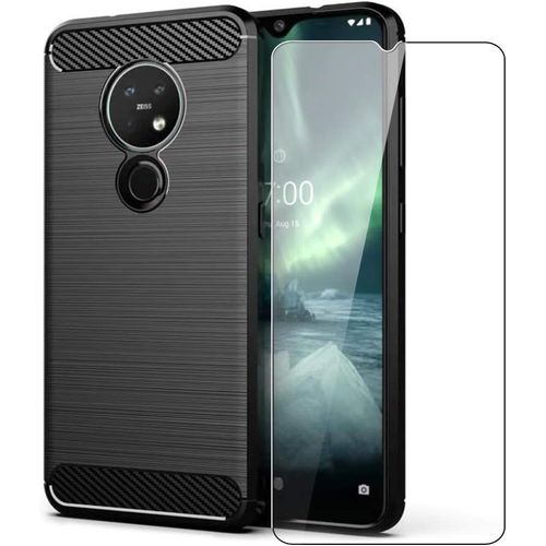 Étui Protection Carbone 360° Pour Nokia 7.2 Avec Verre Trempé Antichoc Antrayures Silicone Souple Accès Ports Inclus