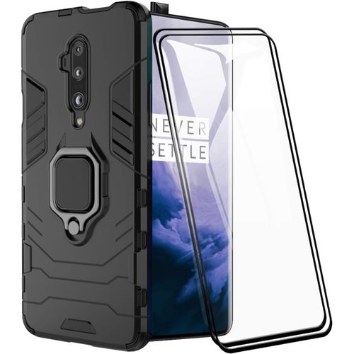 Étui Oneplus 7t Pro Antichoc Mil-Std 810g Avec Support Magnétique 360° - Coque Robuste Double Couche & 2 Protections Écran Verre Trempé - Noir
