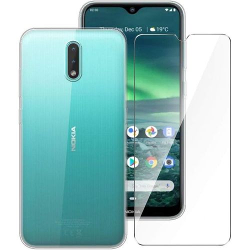 Étui Tpu Silicone Souple Transparent Avec Verre Trempé Pour Nokia 2.3 (6.2 Pouces) - Coque Antichoc, Protection Écran Antirayures Et Antitraces, Installation Facile Sans Bulles