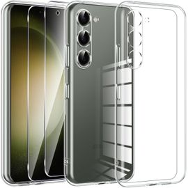 Étui Transparent Ultra Fin Pour Samsung Galaxy S23 5g Avec 2 Protections Écran, Tpu Souple Anti-Jaunissement Et Anti-Rayures, Design Précision Et Protection Renforcée