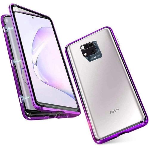 Étui Xiaomi Redmi Note 9s Avec Adsorption Magnétique Automatique, Double Verre Trempé 9h, Cadre Métallique Renforcé Et Protection Caméra Arrière 360° - Violet