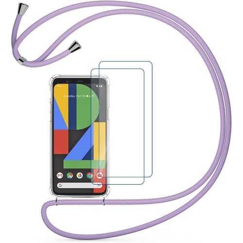 Étui Téléphone Transparent Anti-Jaune Avec Cordon Détachable Pour Google Pixel 4 - Coque Tpu Anti-Choc Air Cushion Et Fermeture Métallique Réglable Violet