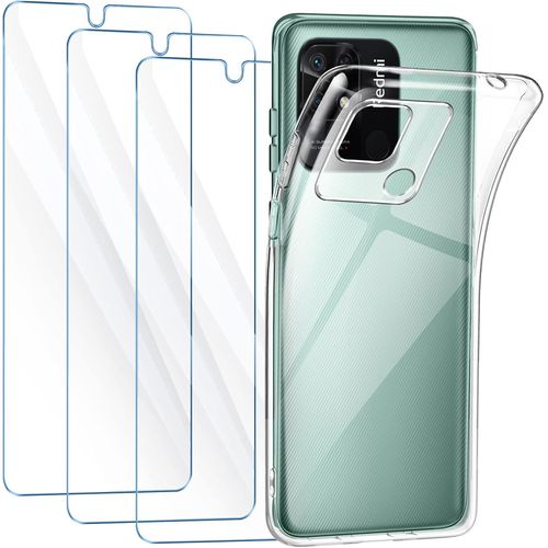 Étui Xiaomi Redmi 10c 6,71"" Avec Verre Trempé 9h Ultra Fin 0,26mm, Coque Tpu Transparent Anti-Choc/Anti-Rayures, Protection Bords Surélevés Et Installation Facile