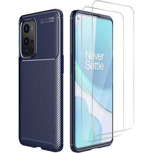 Étui Silicone Ultra Mince Anti-Choc Avec Dissipation Thermique + 2 Protecteurs Écran Verre Trempé 9h Pour Oneplus 9 - Bleu