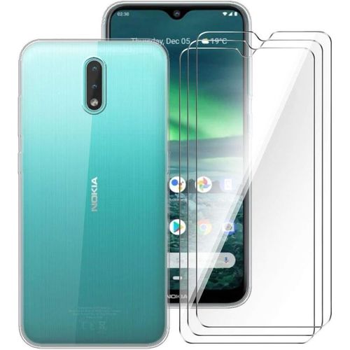Étui Silicone Transparent Tpu Avec 3 Verres Trempés Pour Nokia 2.3 (6,2"") - Protection Anti-Choc, Antichute, Antitraces Et Découpage Précis