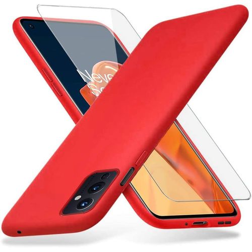 Étui Silicone Tpu Ultra Mince & Protection Écran Verre Trempé 9h Compatible Oneplus 9 5g - Antichoc, Transparent Hd, Rouge