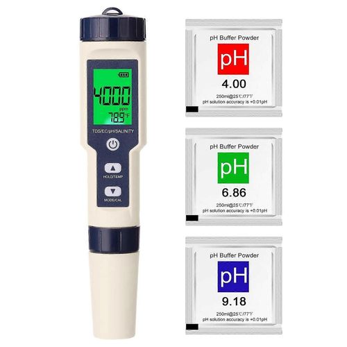 Testeur numérique professionnel multiparamètre 5 en 1 PH/EC/TDS/SALINITÉ/thermomètre