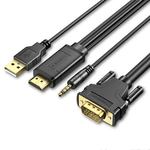 Type A MINDPURE AD038 5m 1080P 60Hz Câble adaptateur HDMI vers VGA mâle vers mâle avec port audio et d¿alimentation