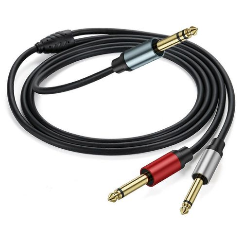Type A 2m 1/4 pouce TRS stéréo Y-Splitter Cord Jack 6,35 mm mâle vers double 6,35 mm mâle TS Mono Audio