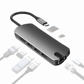 Type A FX-1916 Type-C HUB Adaptateur USB-C 8 en 1 avec port 4K@30Hz HDMI/USB C/USB 3.0/RJ45
