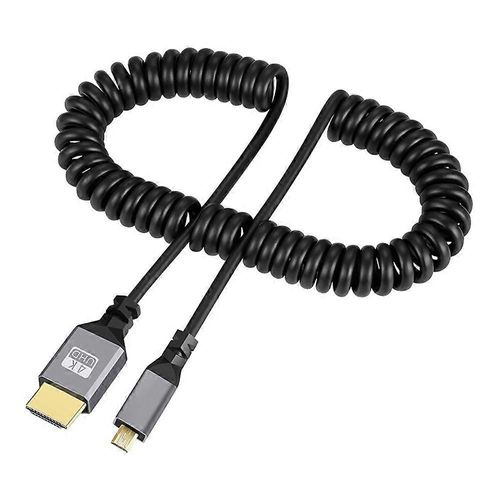 HD-037-BK Câble micro HDMI 1.4 mâle vers HDMI mâle spiralé extensible 4K 60Hz Cordon de connecteur droit
